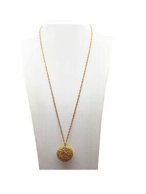 Vintage Max Factor Aquarius Gold-Tone Filigree Solid Perfume Necklace with Long